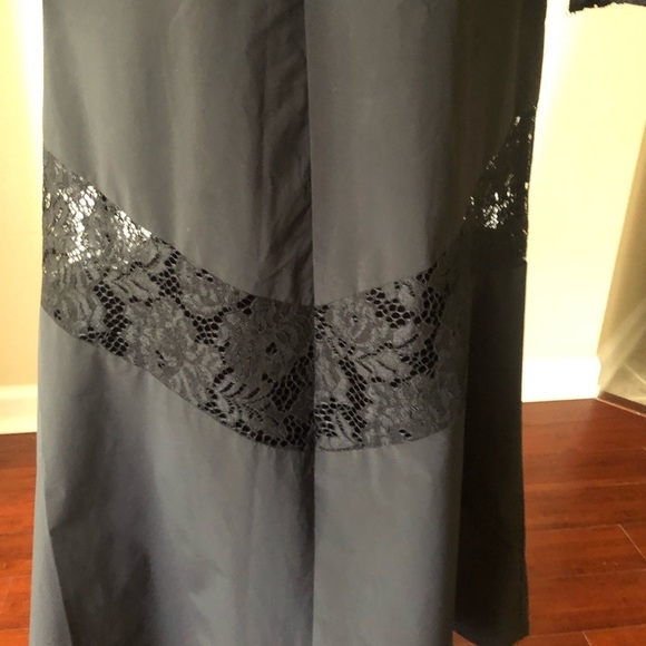 H & M Black Lace Solid Patch work Midi A line Puffed Sleeve Classic Gothic Dress - Picture 4 of 9